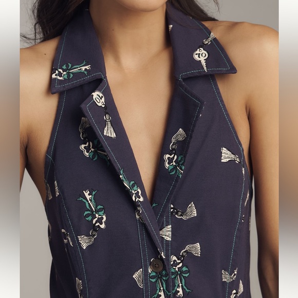 Anthropologie Maeve Dress The Amelia Collared Mini Navy White SIZE XL NEW - Picture 1 of 7